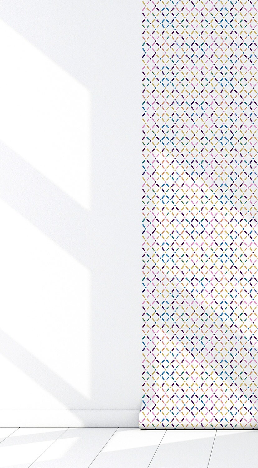 Pigtails Modern/Boho Peel and Stick Wallpaper - Muilti-Color Geometric - Water-Resistant Embossed Vinyl Canvas
