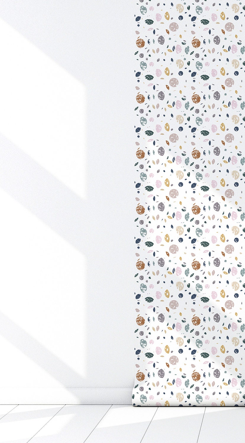 River Rocks Boho Peel and Stick Wallpaper - Earth Tone Neutral Organic Pattern - Water-Resistant Embossed Vinyl Canvas