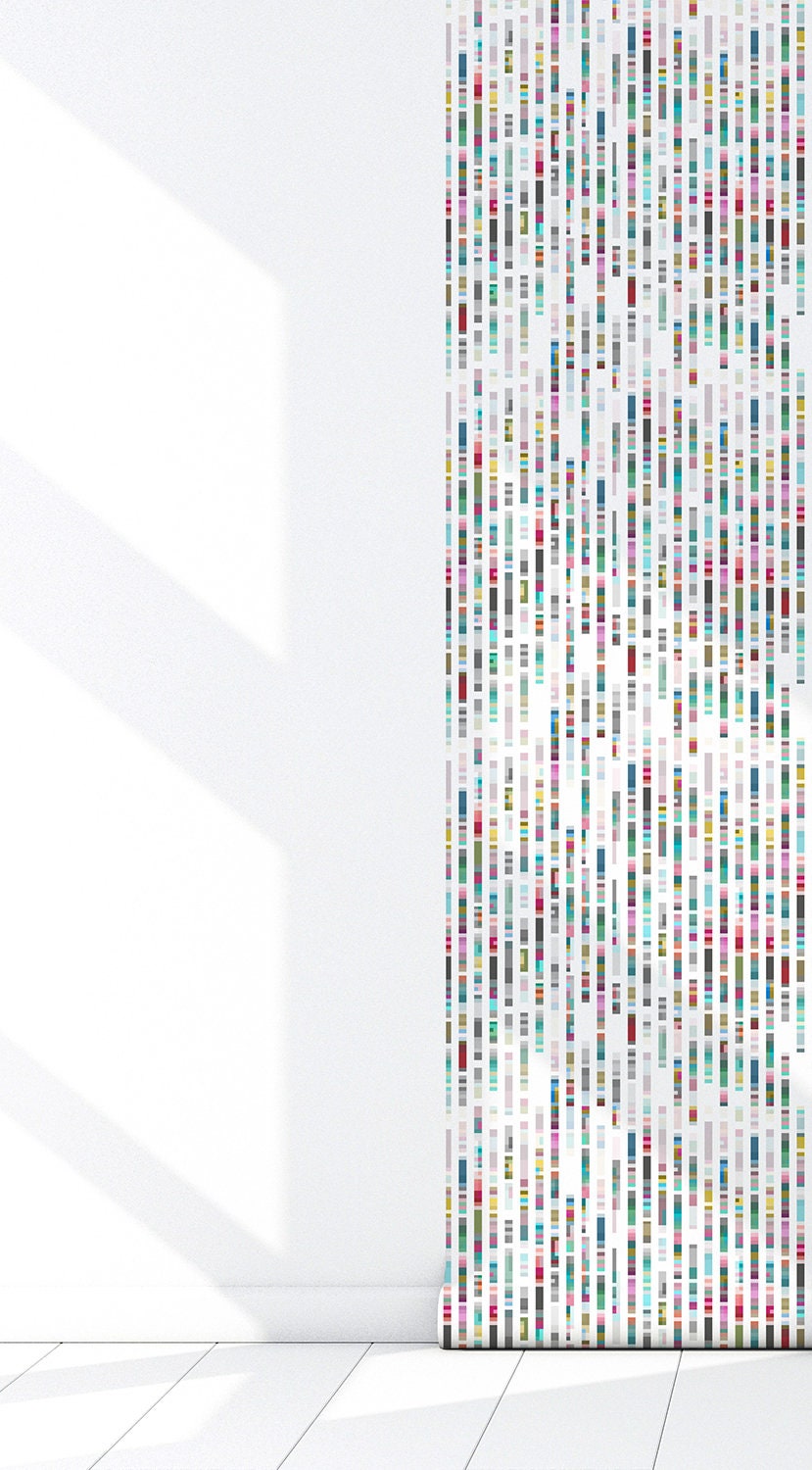 Rain Vinyl Canvas Wallpaper - Mid-Century Modern Stripes in Multi-Color - Removable Water-Resistant Peel & Stick Wallpaper Panel