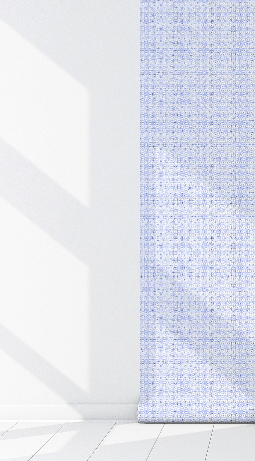 Petals French Country Peel and Stick Wallpaper - Blue, Lavender Floral - Water-Resistant Embossed Vinyl Canvas