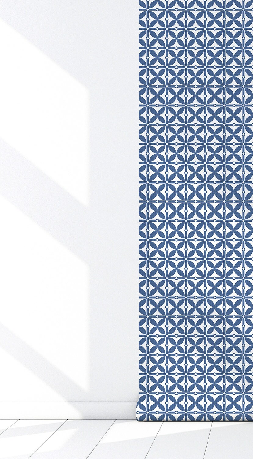 Bellagio Modern Farmhouse Peel and Stick Wallpaper - Blue Mosaic - Water-Resistant Embossed Vinyl Canvas