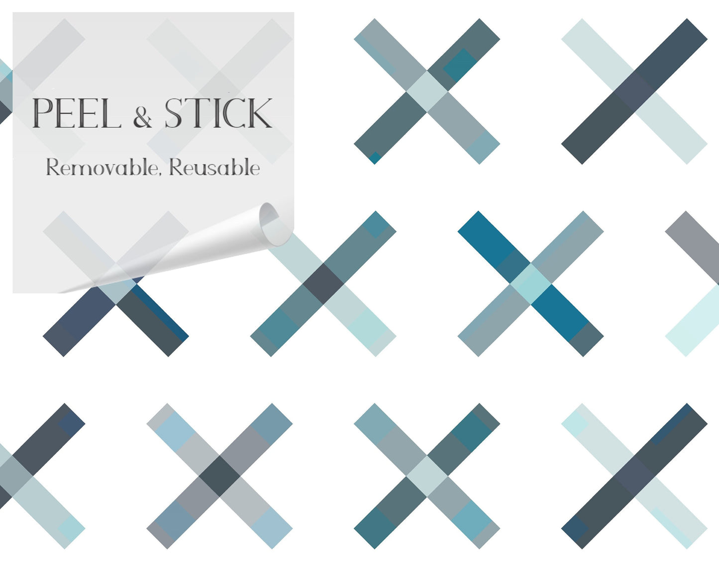Dot Your I's Mid-Century Peel and Stick Wallpaper - Blue, Gray Geometric - Water-Resistant Embossed Vinyl Canvas