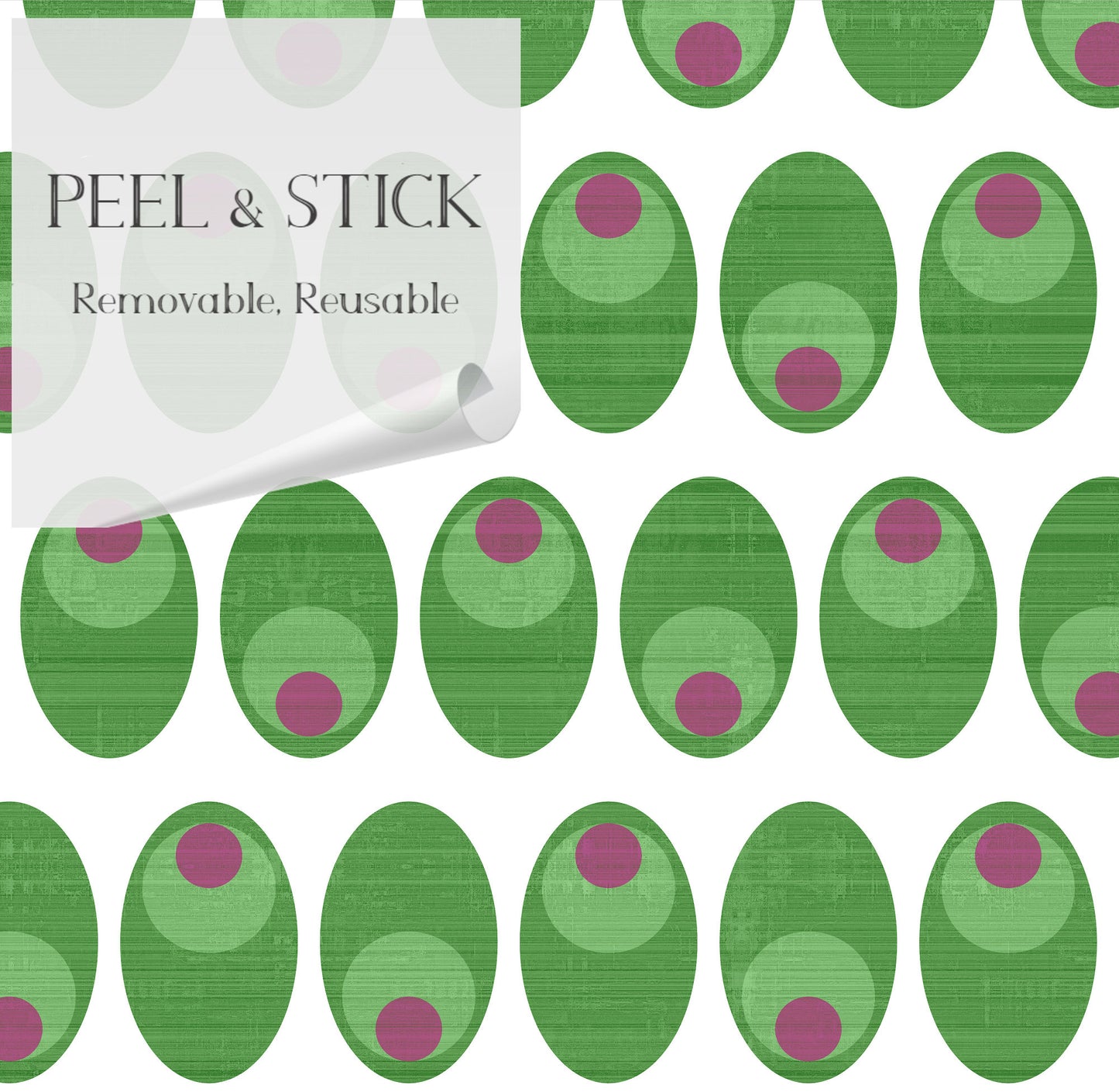 Olive You Mid-Century Peel and Stick Wallpaper - Green Geometric Novelty - Water-Resistant Embossed Vinyl Canvas