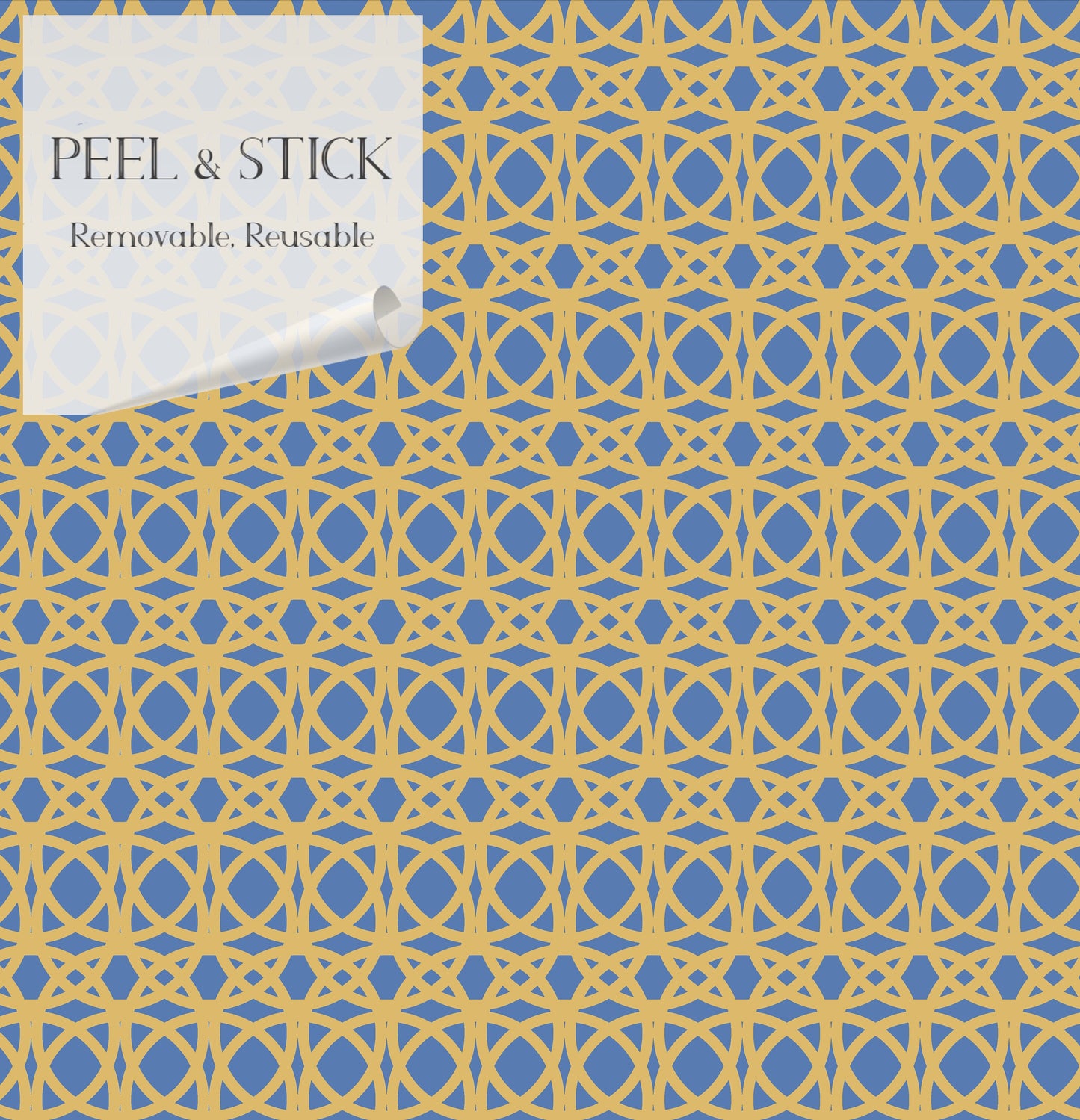 Marrakesh Vinyl Canvas Wallpaper - Navy, Gold Mid-Century Modern Glam - Removable Reusable Peel & Stick Wallpaper Panel