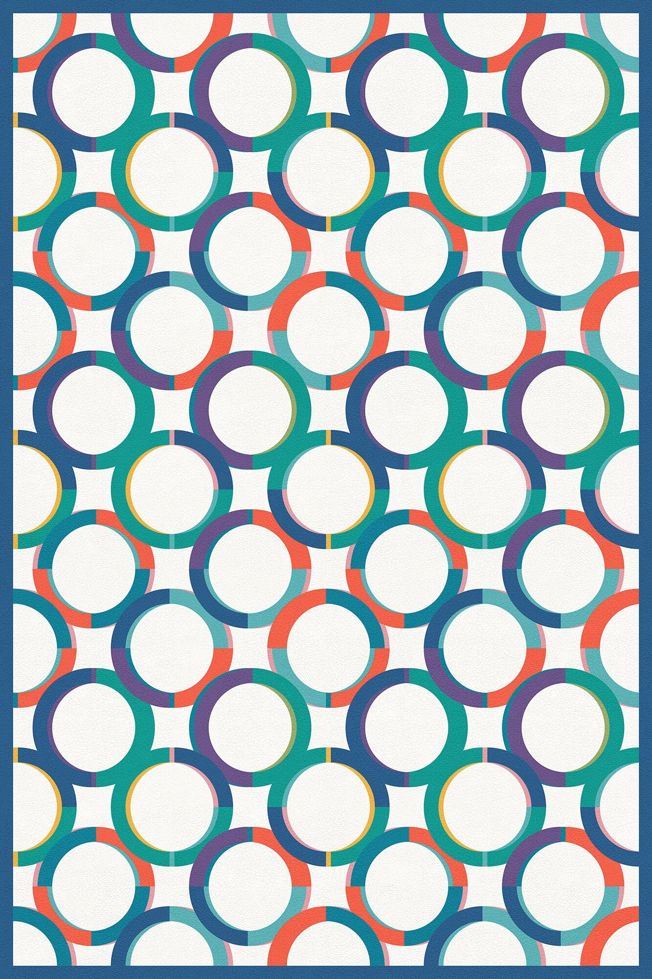 Bubbles Versatile Indoor/Outdoor Washable Rug - Blue, Orange, Teal Modern Geometric Circles - Vinyl with Non-Slip Latex Backing