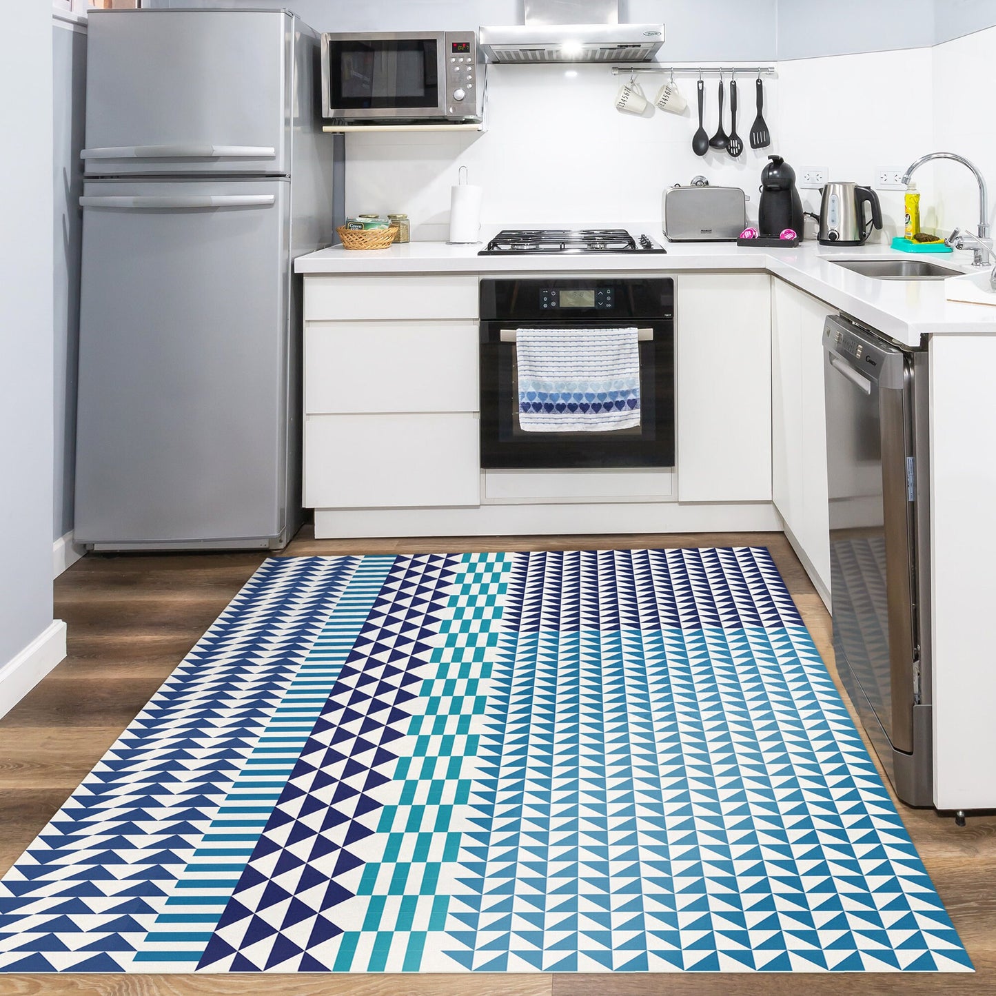 Bondurant Versatile Indoor/Outdoor Washable Rug - Southwestern Blue - Coastal Blue - Vinyl with Non-Slip Latex Backing