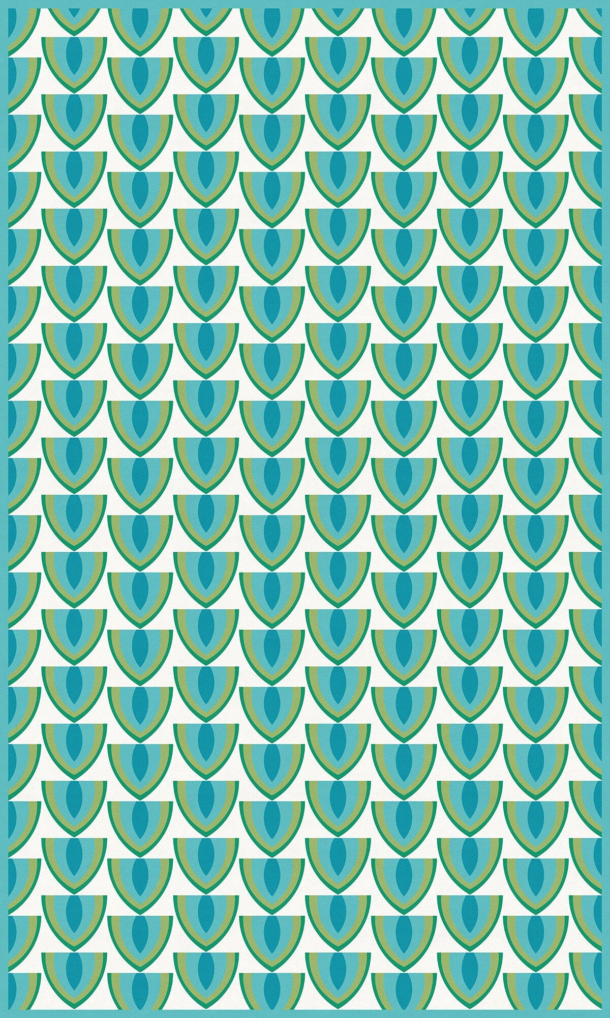 Fruit Bowl Versatile Indoor/Outdoor Washable Rug - Mid-Century Geometric Green, Blue - Vinyl with Non-Slip Latex Backing