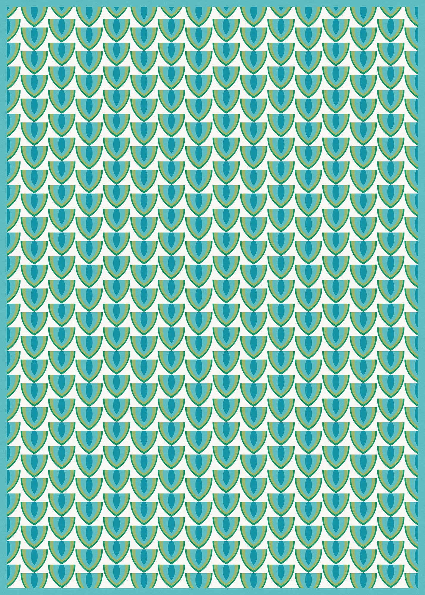 Fruit Bowl Versatile Indoor/Outdoor Washable Rug - Mid-Century Geometric Green, Blue - Vinyl with Non-Slip Latex Backing