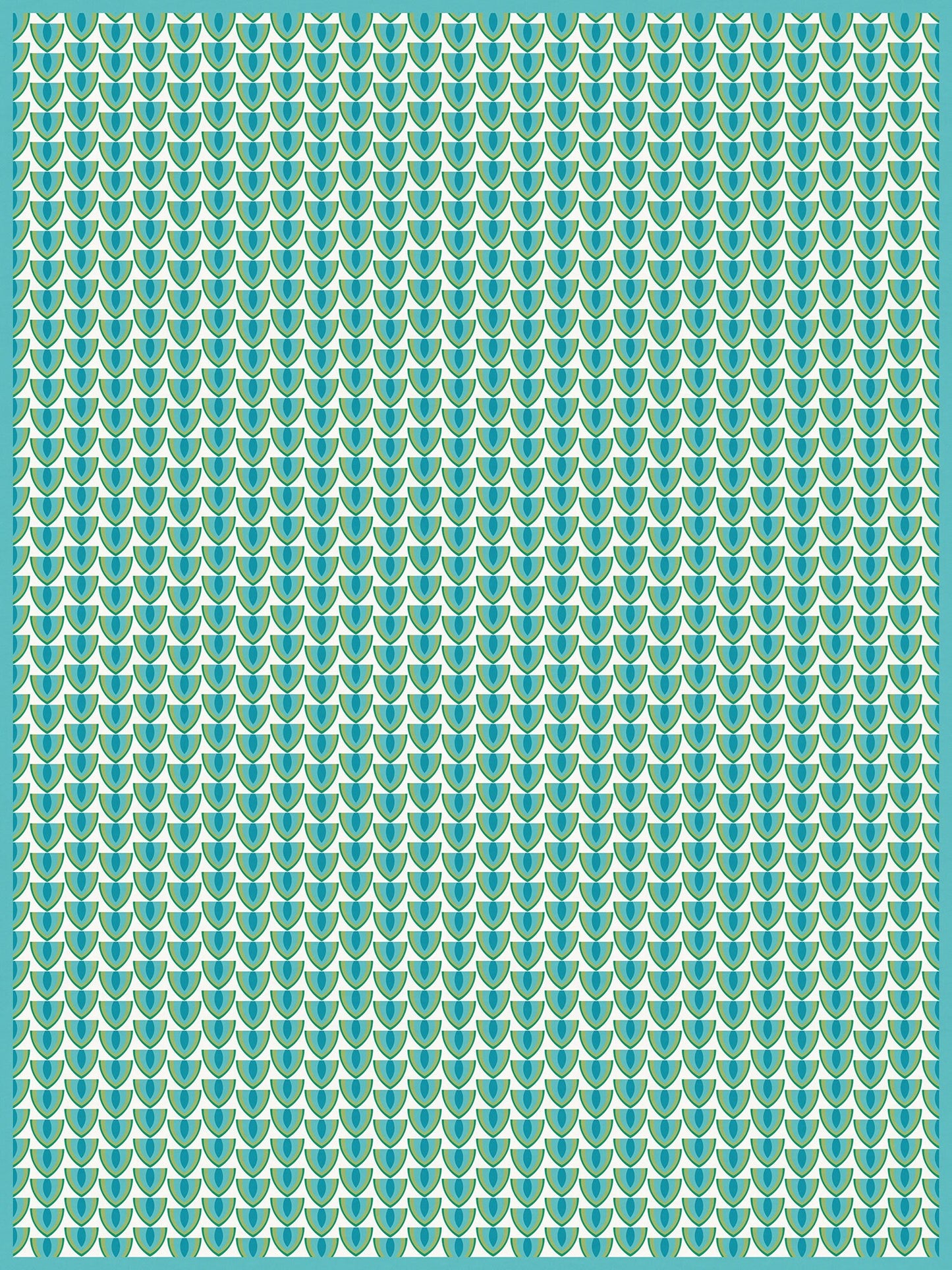 Fruit Bowl Versatile Indoor/Outdoor Washable Rug - Mid-Century Geometric Green, Blue - Vinyl with Non-Slip Latex Backing