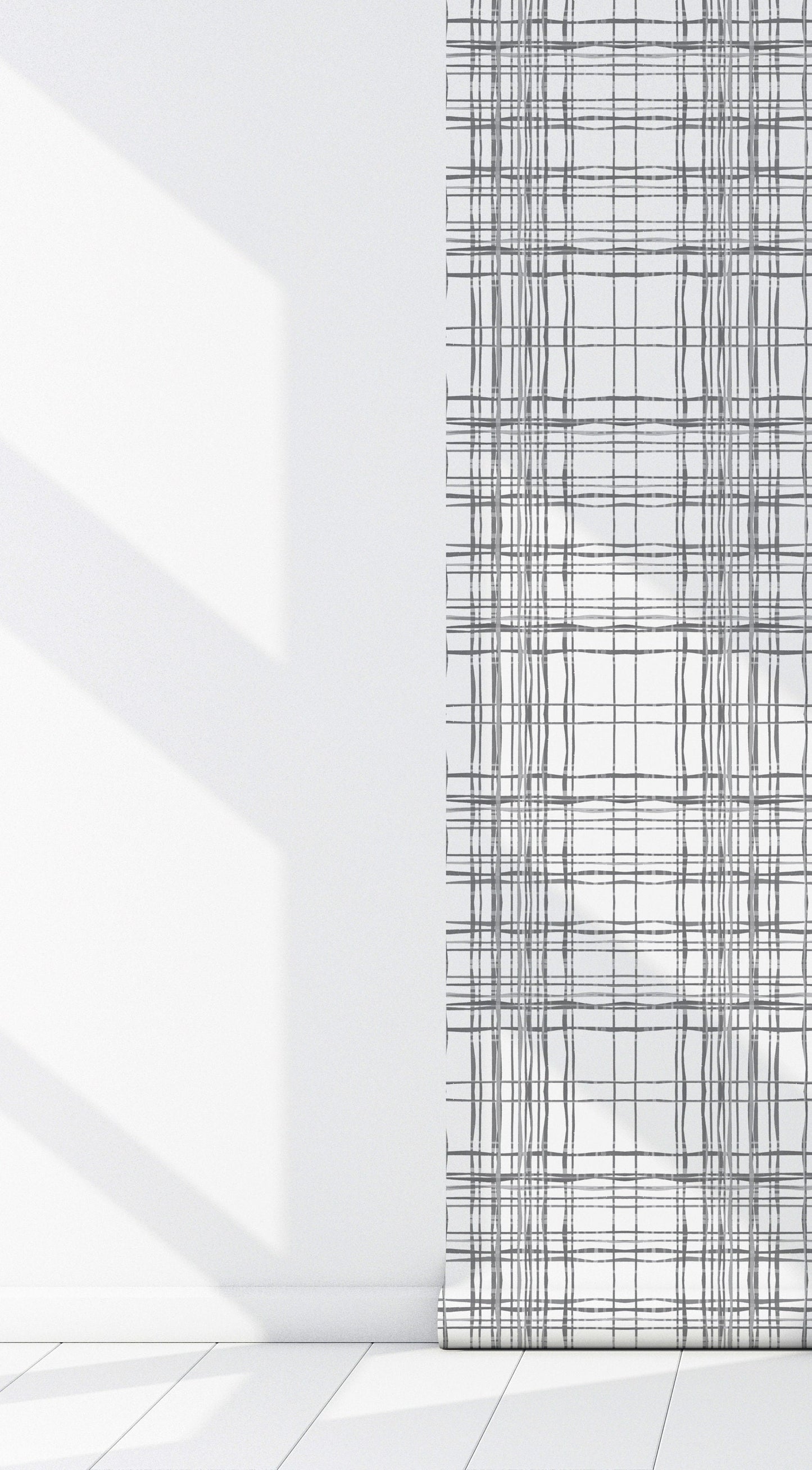 Organic Plaid Farmhouse Peel and Stick Wallpaper - Gray Modern Plaid - Water-Resistant Embossed Vinyl Canvas