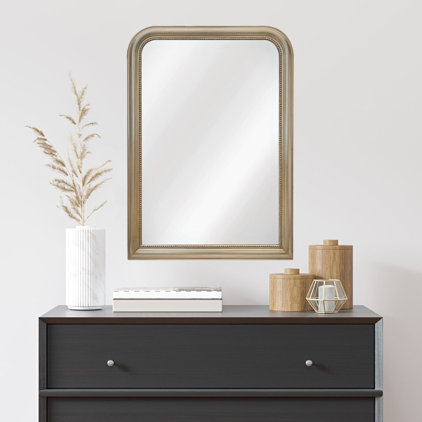 Traditional Arched Decorative 'Duparc' Wall Mirror - Hand Painted Solid Wood Frame - Modern Mirror