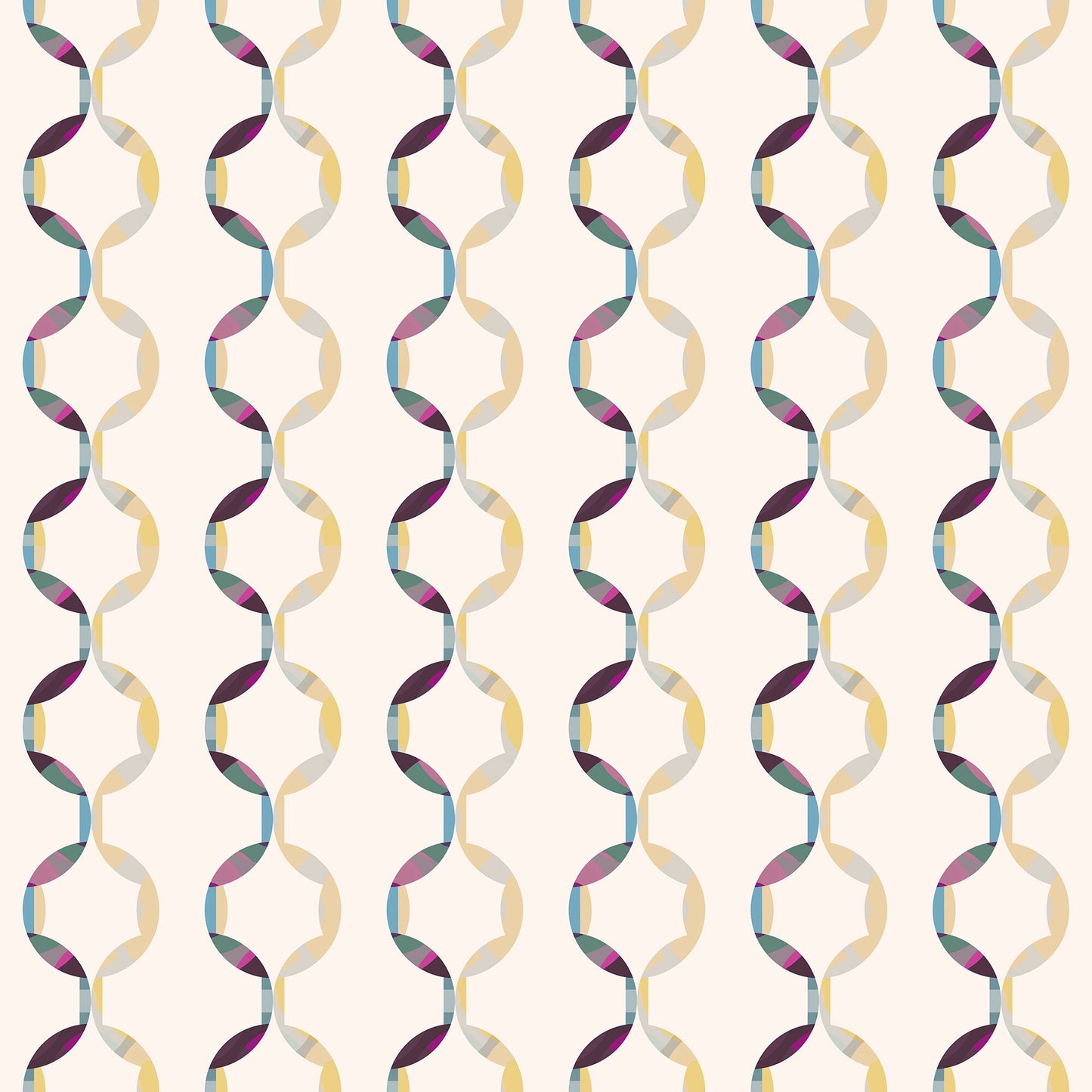 Slipmat Mid-Century Peel and Stick Wallpaper - Purple, Yellow Geometric Striped - Water-Resistant Embossed Vinyl Canvas