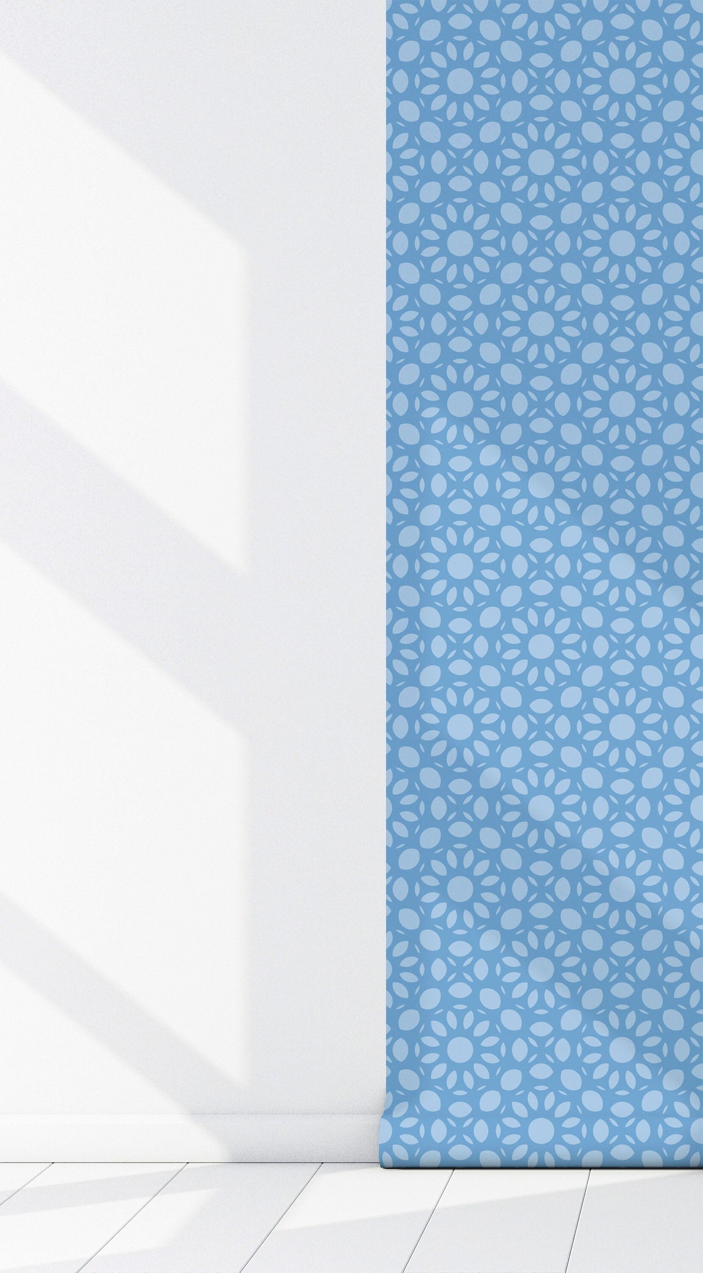 Dahlia in Blue Vinyl Canvas Wallpaper - Modern Farmhouse Blue Mosaic - Removable Reusable Peel & Stick Wallpaper Panel