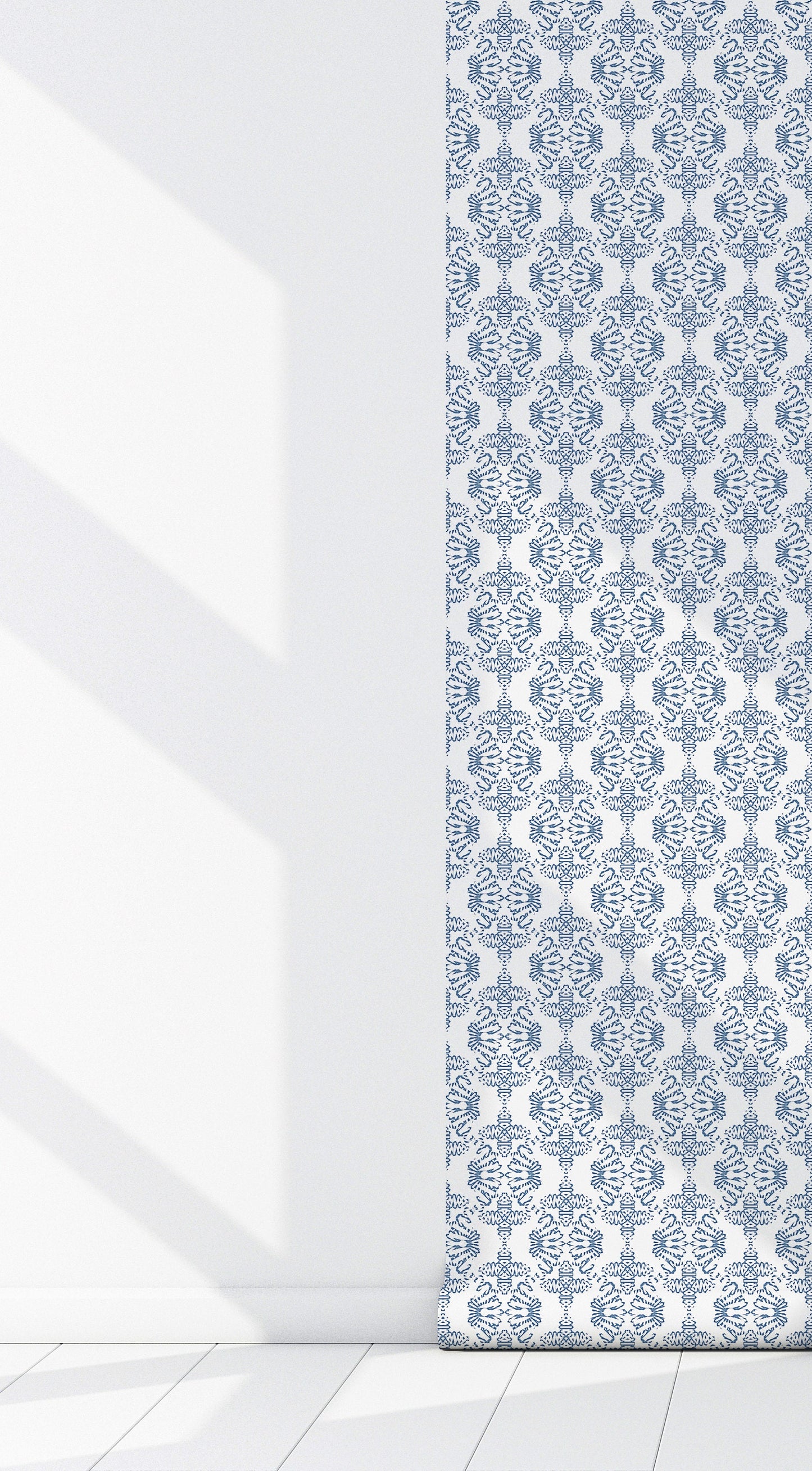 Dragon in Blue Vinyl Canvas Wallpaper - French Country Blue Geometric - Removable Reusable Peel & Stick Wallpaper Panel