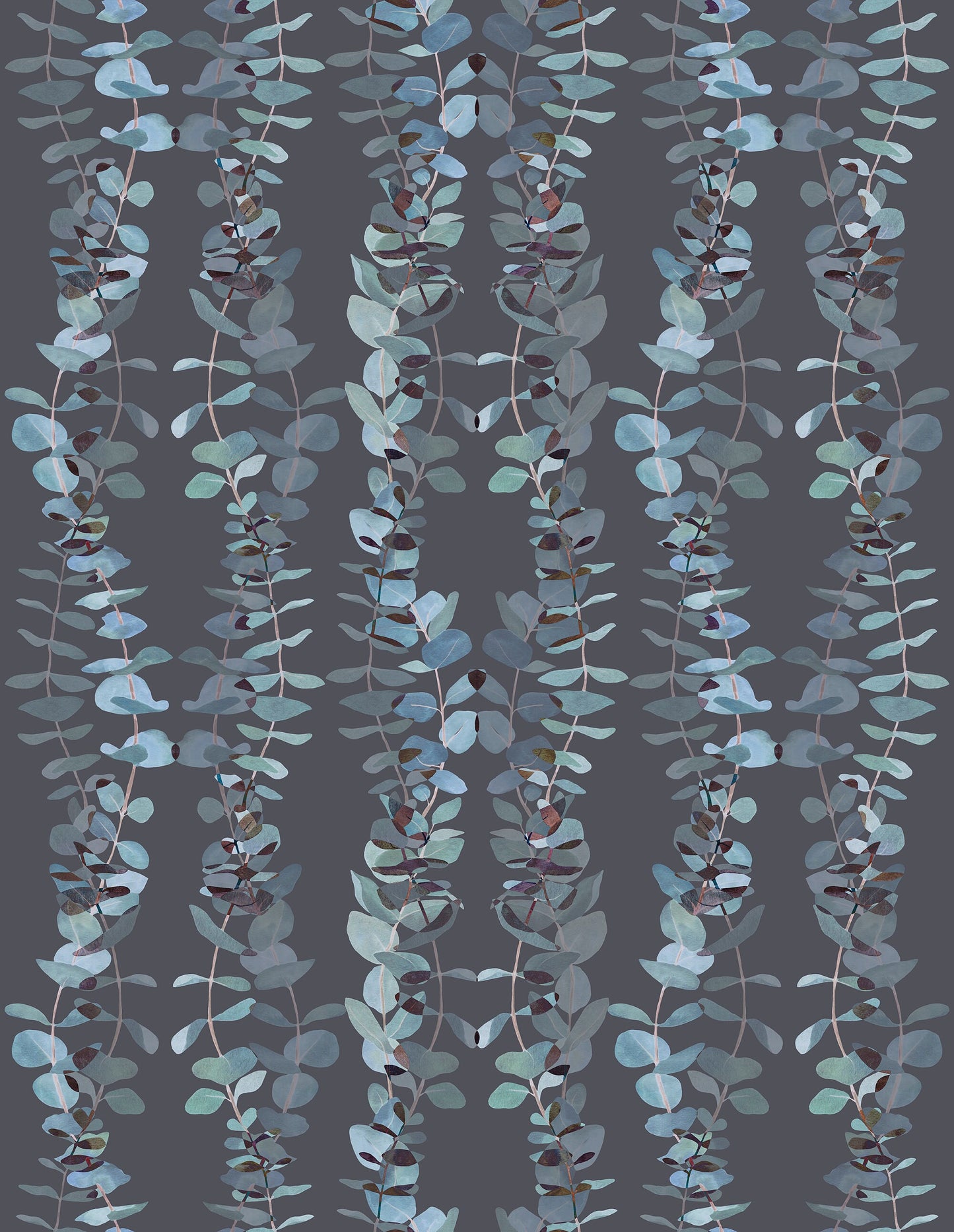 Eucalyptus Country/Farmhouse Peel and Stick Wallpaper - Gray, Blue Floral Striped - Water-Resistant Embossed Vinyl Canvas