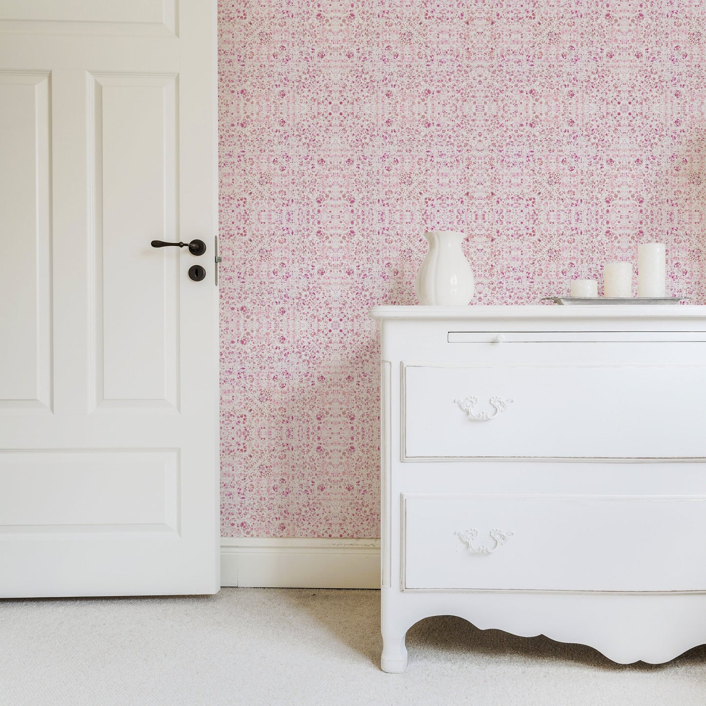 Poppies in Rose Vinyl Canvas Wallpaper - French Country Floral Design - Removable Reusable Peel & Stick Wallpaper Panel