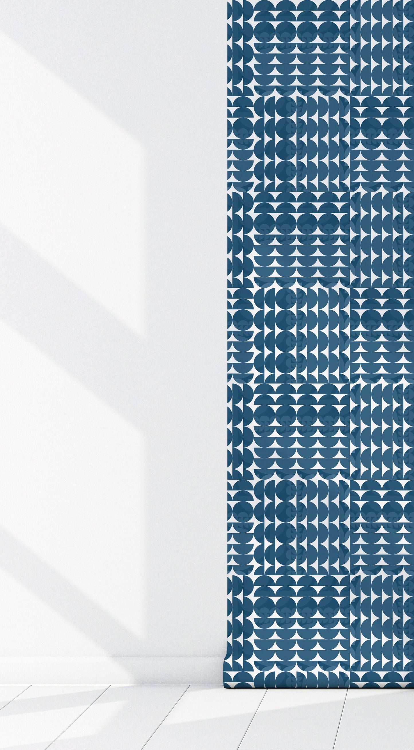 Coordinates Gray, Blue Peel and Stick Wallpaper Panel - Mid-Century Geometric - Water-Resistant Embossed Vinyl Canvas