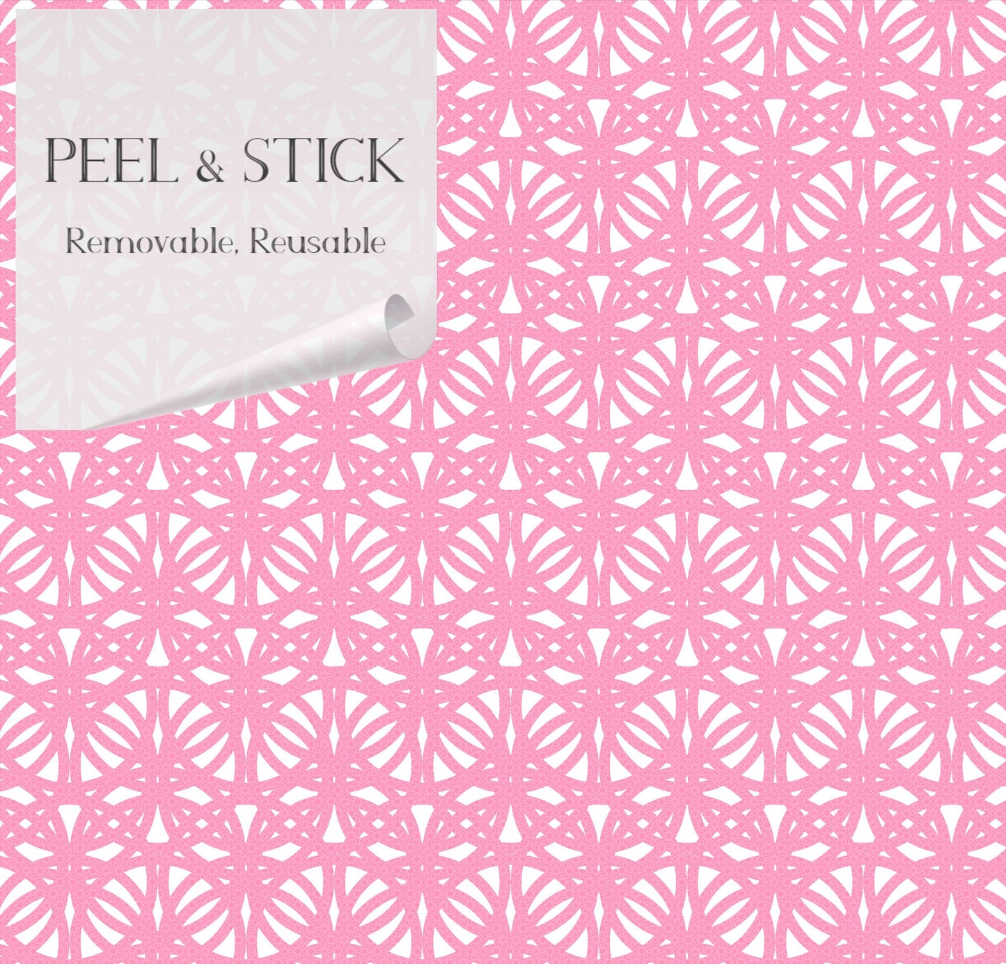 Morocco Boho Glam Peel and Stick Wallpaper - Pink Lattice Medallion - Water-Resistant Embossed Vinyl Canvas