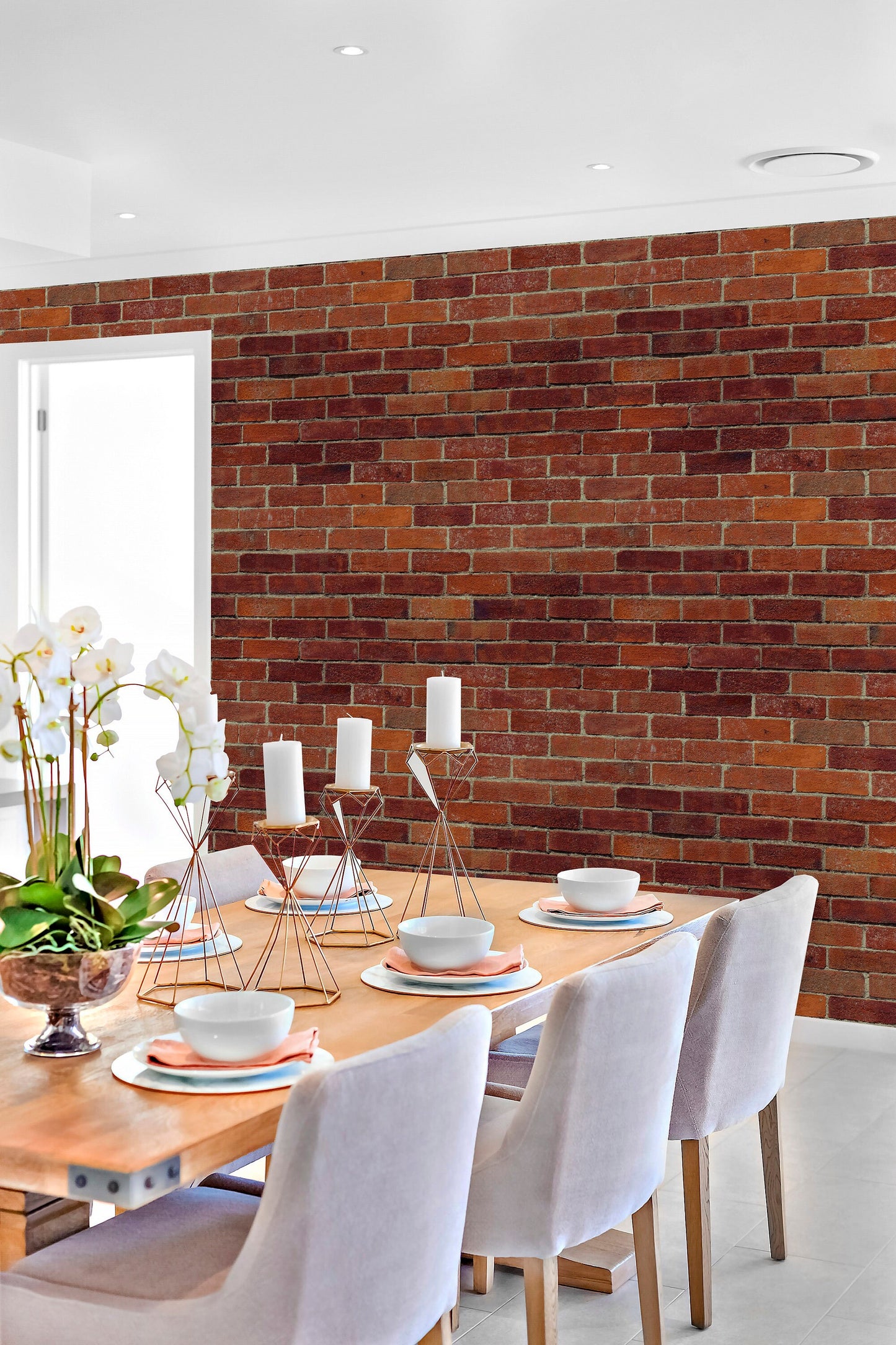 Brick Red Vinyl Canvas Wallpaper - Industrial Faux Rustic Brick - Removable, Water-Resistant Peel & Stick Wallpaper Panel'