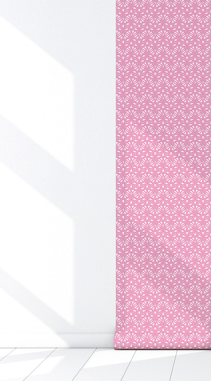 Morocco Boho Glam Peel and Stick Wallpaper - Pink Lattice Medallion - Water-Resistant Embossed Vinyl Canvas