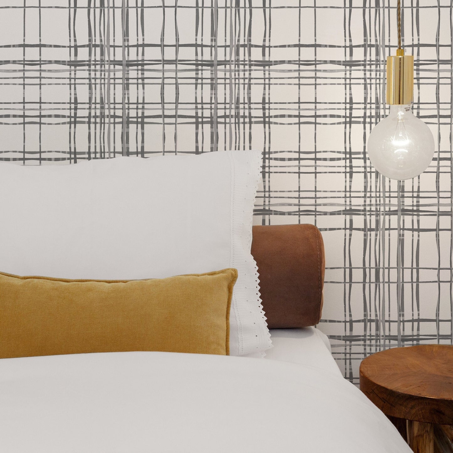Organic Plaid Farmhouse Peel and Stick Wallpaper - Gray Modern Plaid - Water-Resistant Embossed Vinyl Canvas