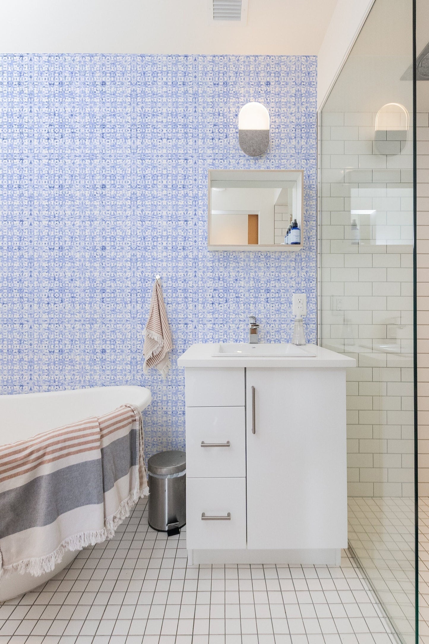 Petals French Country Peel and Stick Wallpaper - Blue, Lavender Floral - Water-Resistant Embossed Vinyl Canvas