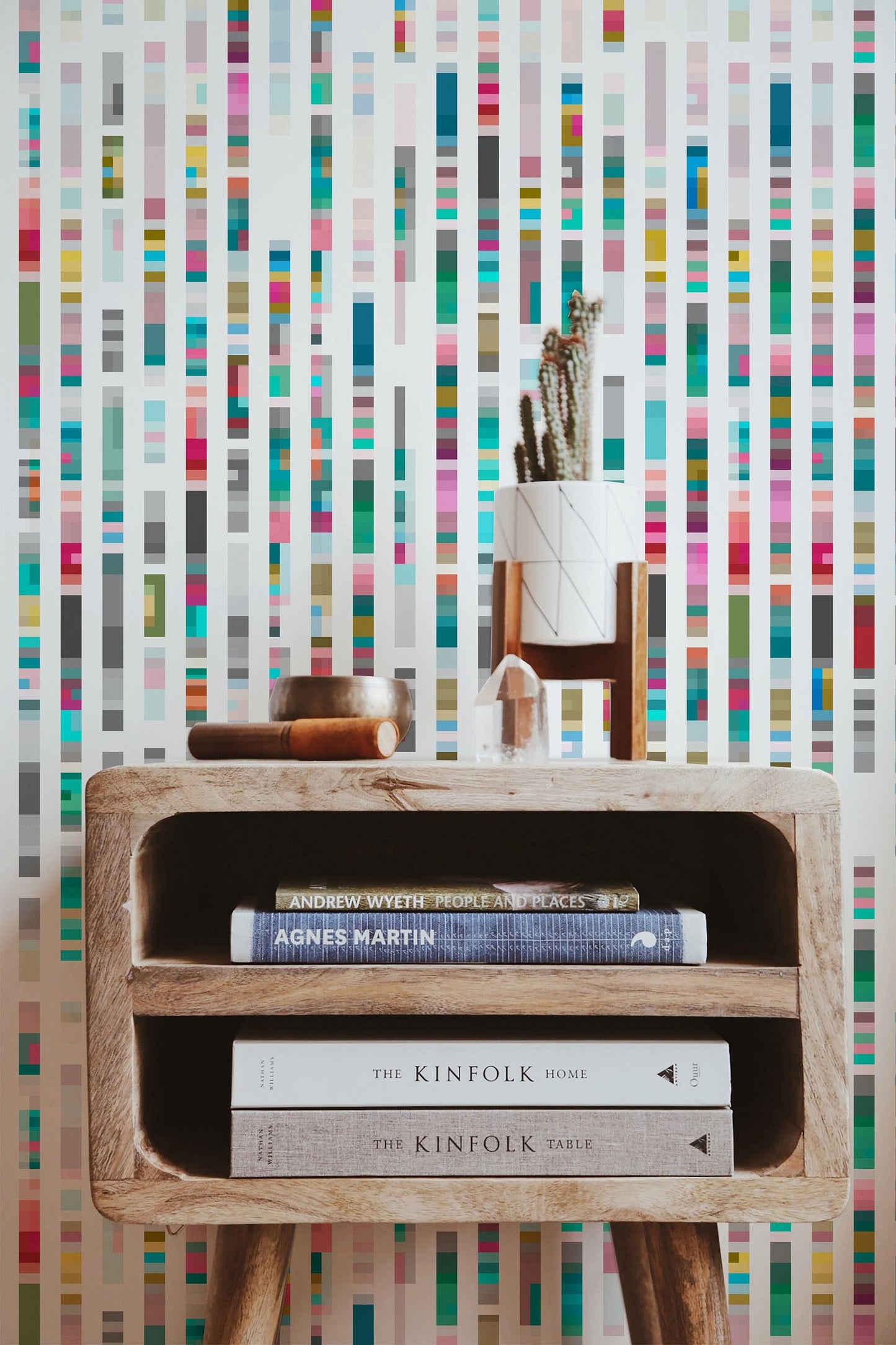 Rain Vinyl Canvas Wallpaper - Mid-Century Modern Stripes in Multi-Color - Removable Water-Resistant Peel & Stick Wallpaper Panel