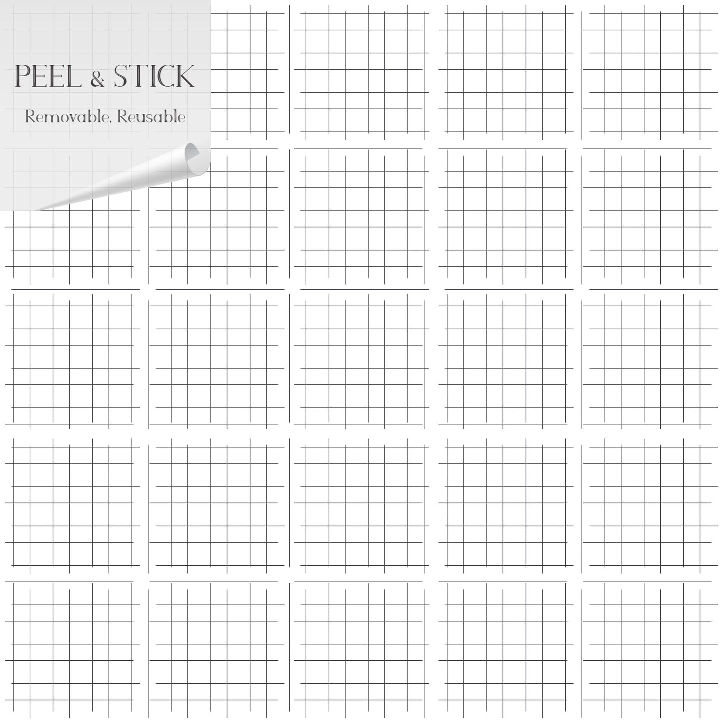 Matrix Vinyl Canvas Wallpaper - Modern Farmhouse Black, White Modern Plaid - Removable Water-Resistant Peel & Stick Wallpaper Panel