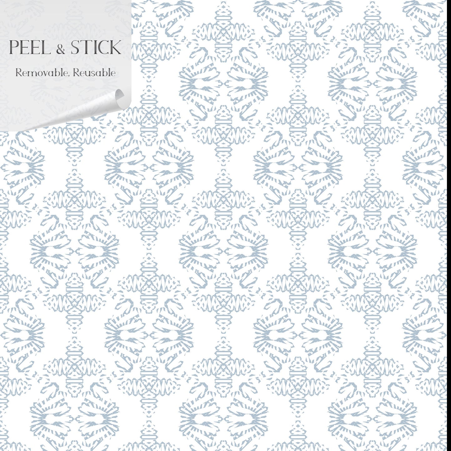 Dragon French Country Peel and Stick Wallpaper - Light Blue Medallion - Water-Resistant Embossed Vinyl Canvas