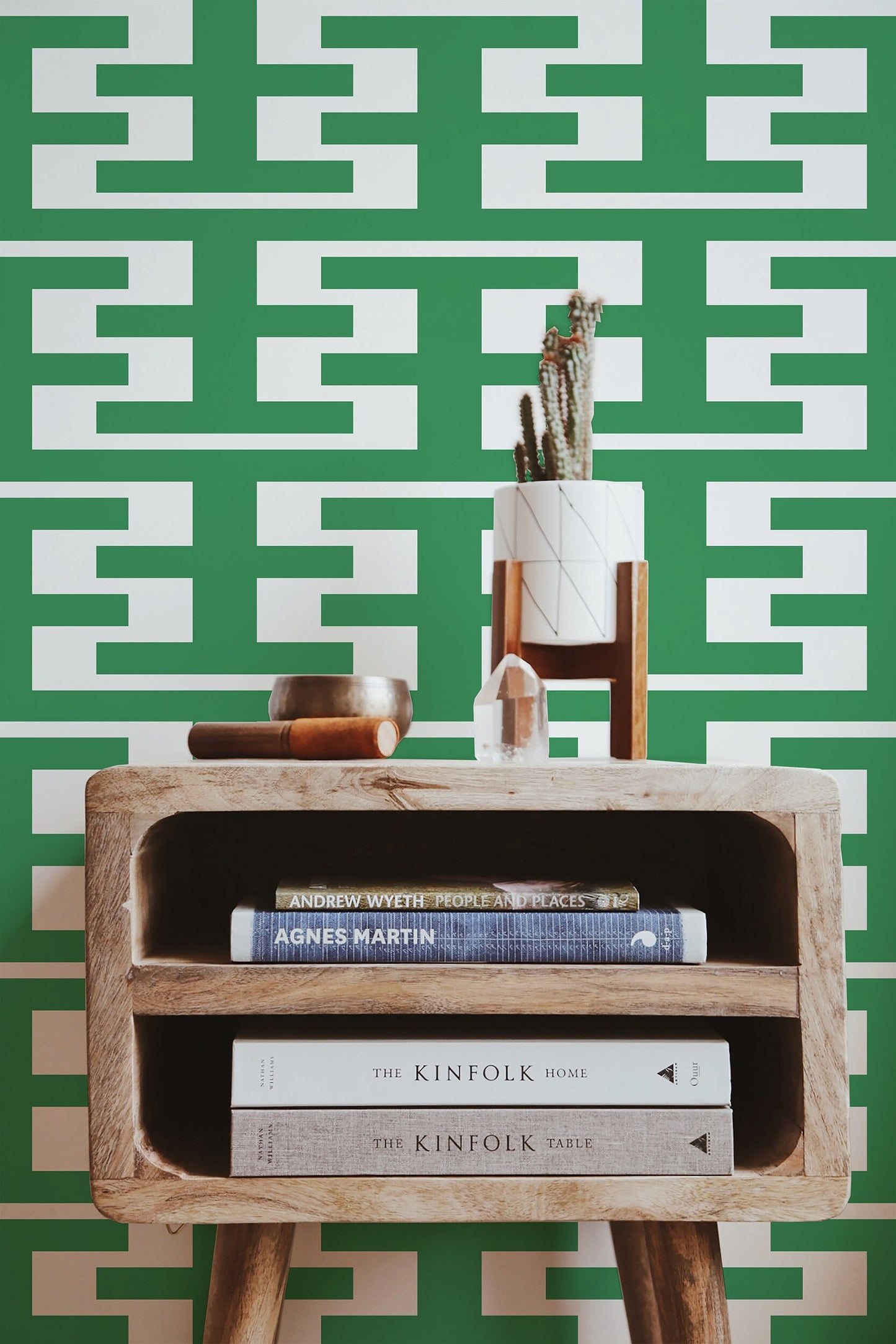 Retro Tower Green Peel & Stick Wallpaper-Vinyl Embossed Canvas Texture