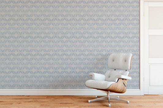 Knit Inspired &#39;Isle de Fleur&#39; Metallic Grass Cloth Wallpaper - Gray, Blue Geometric Modern - Non-Pasted Commercial Grade