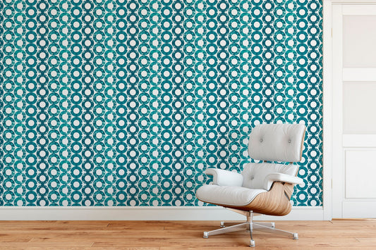 Geometric Saturn Teal Wallpaper