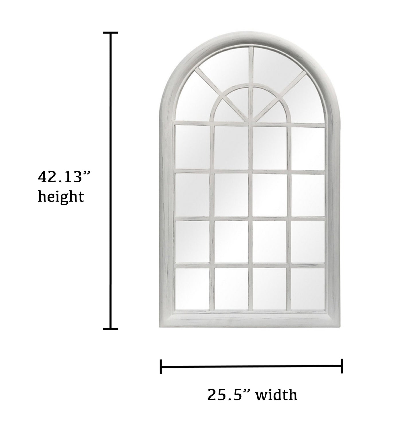 Coastal Arched Wood Windowpane Mirror - Solid Wood Frame in Distressed White or Gray - Rustic Coastal Accent Mirror