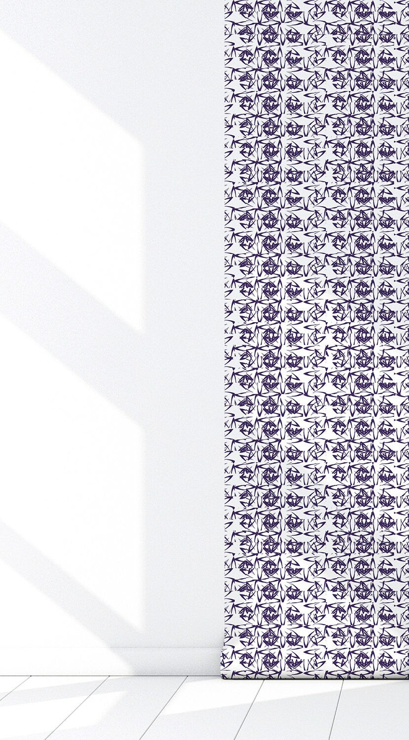 Scribbles Mid-Century Modern Peel and Stick Wallpaper - Purple Abstract - Water-Resistant Embossed Vinyl Canvas