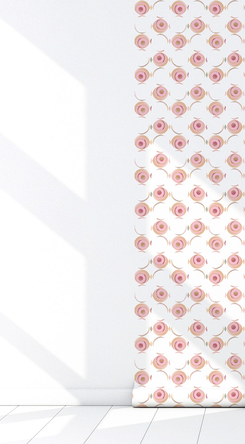 Rose Bubbles Boho/Glam Peel and Stick Wallpaper - Pink Geometric Floral - Water-Resistant Embossed Vinyl Canvas