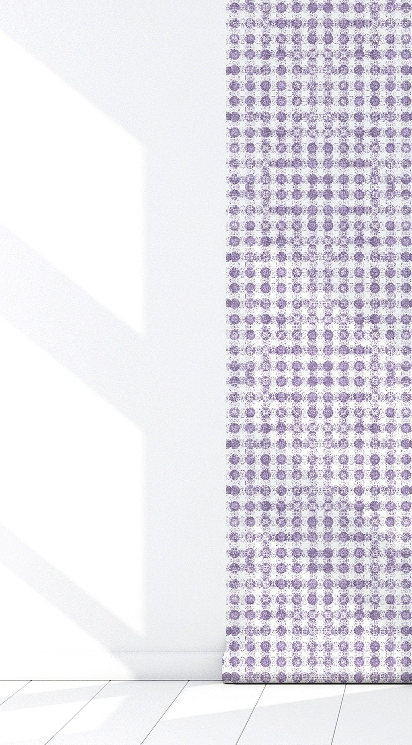 Amelia French Country Peel and Stick Wallpaper - Purple Polka Dots - Water-Resistant Embossed Vinyl Canvas