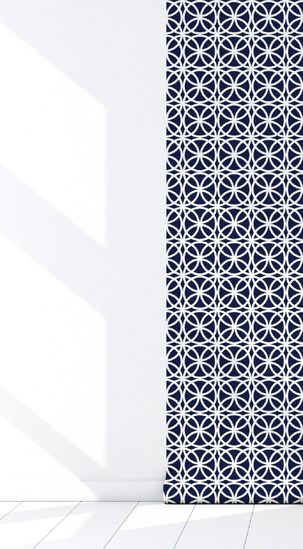 Doilies Vinyl Canvas Wallpaper - Navy Geometric Modern Coastal - Removable Water-Resistant Peel & Stick Wallpaper Panel