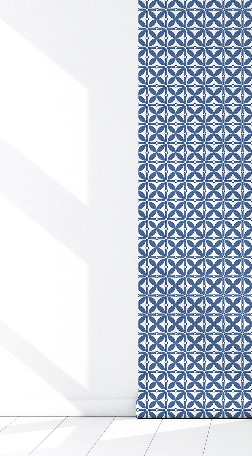 Bellagio Modern Farmhouse Peel and Stick Wallpaper - Blue Mosaic - Water-Resistant Embossed Vinyl Canvas