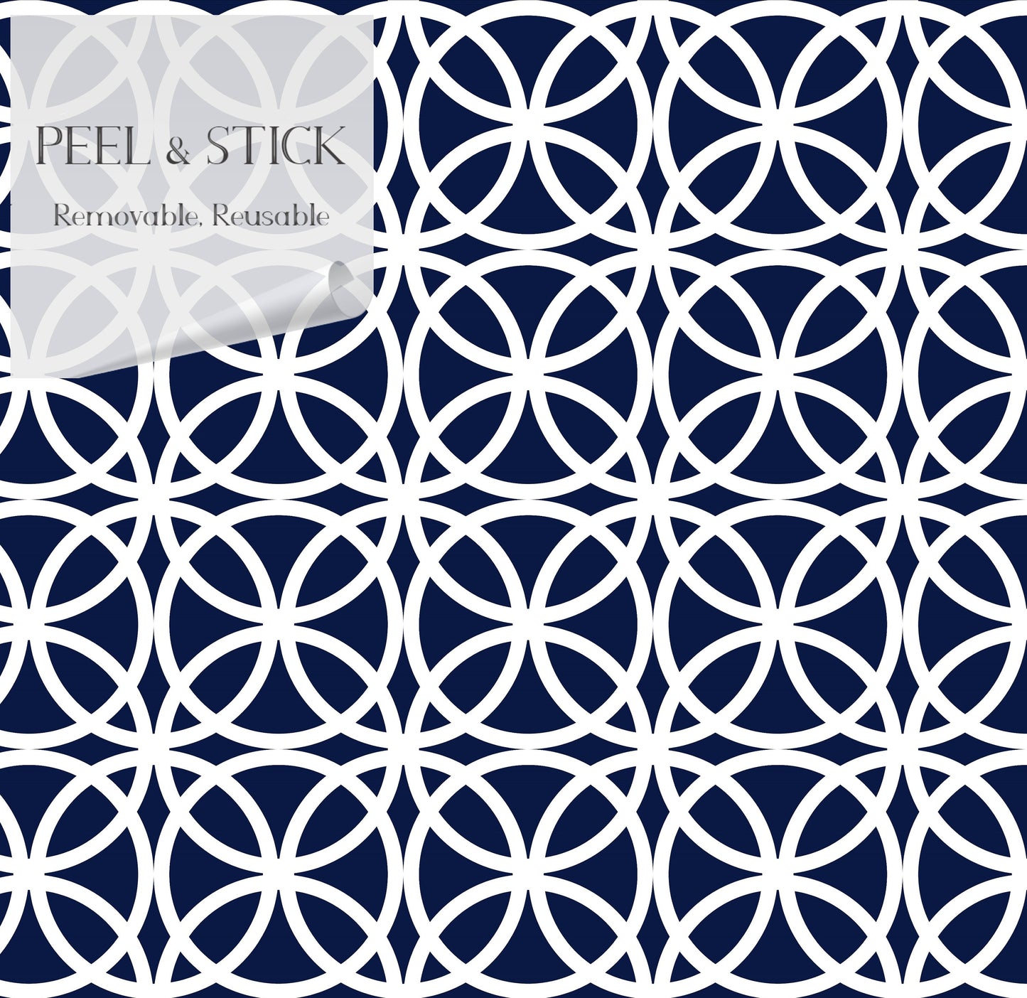 Doilies Vinyl Canvas Wallpaper - Navy Geometric Modern Coastal - Removable Water-Resistant Peel & Stick Wallpaper Panel