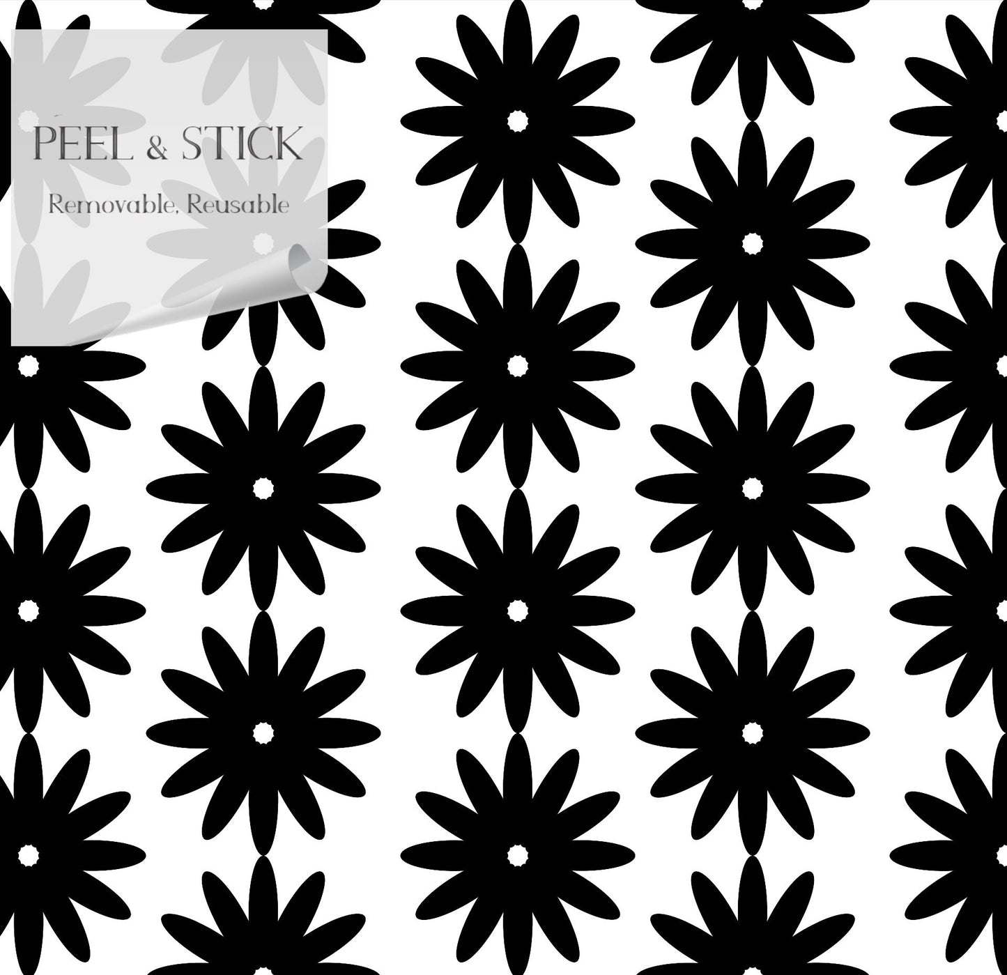 Daisies Modern Farmhouse Peel and Stick Wallpaper - Black Geometric Floral - Water-Resistant Embossed Vinyl Canvas