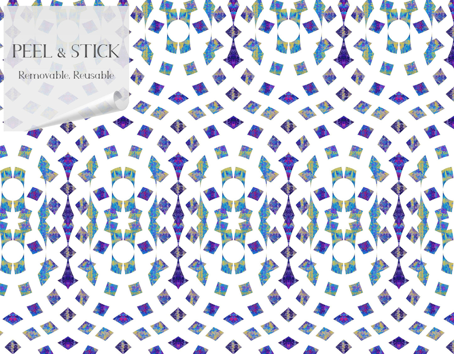 Mosaic Cathedral Mid-Century Peel and Stick Wallpaper - Blue, Purple Mosaic - Water-Resistant Embossed Vinyl Canvas