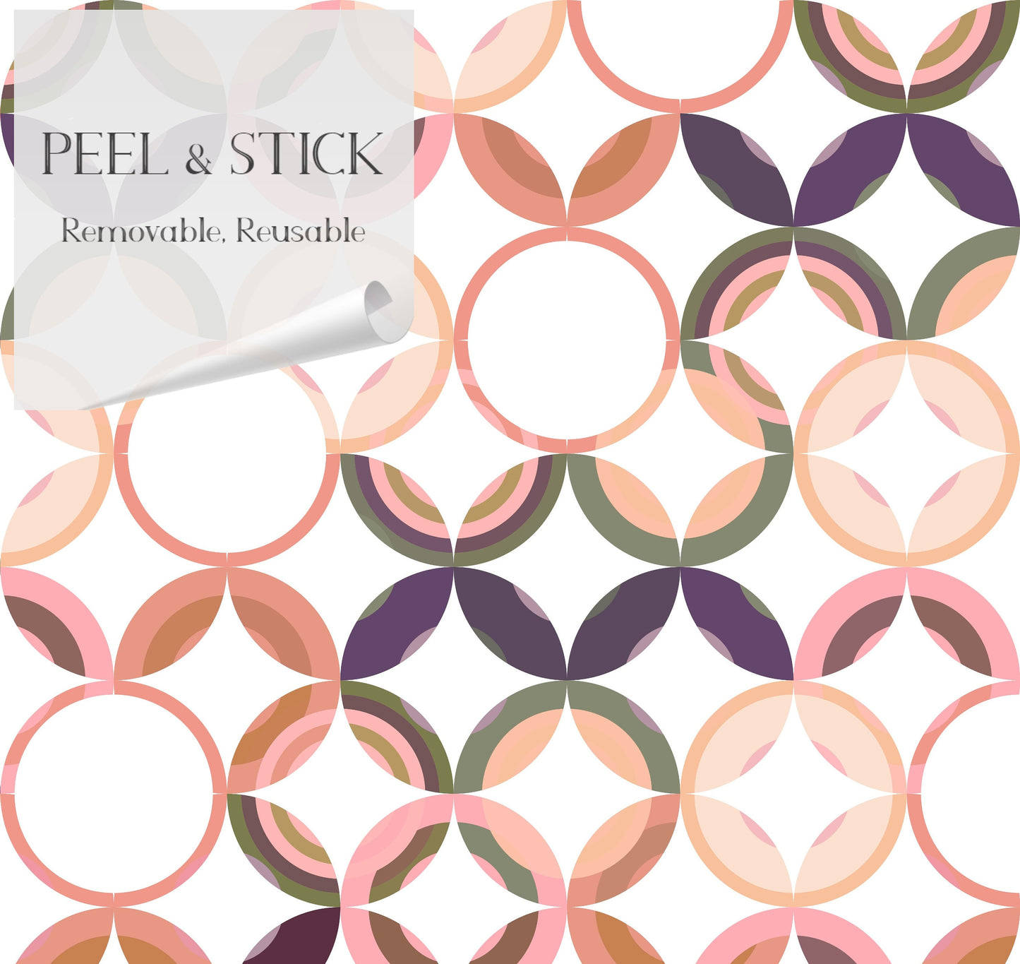 Rose Garden Mid-Century Peel and Stick Wallpaper - Pink, Purple, Green Geometric - Water-Resistant Embossed Vinyl Canvas