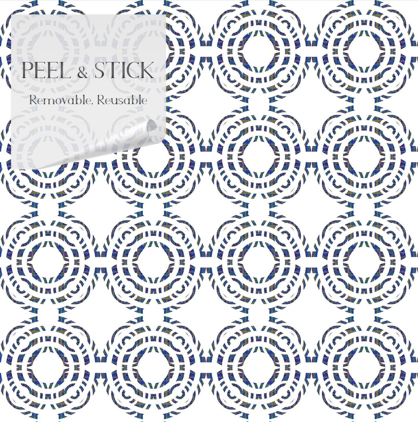 Lace Medallion Modern Farmhouse Peel and Stick Wallpaper - Blue, Green Mosaic - Water-Resistant Embossed Vinyl Canvas