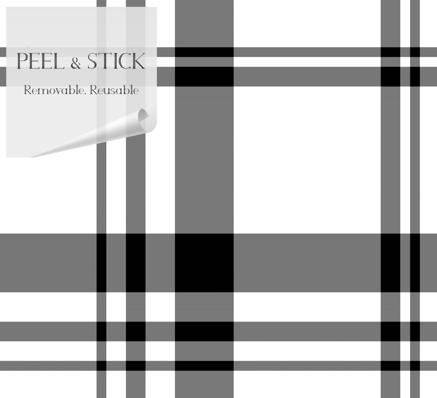 Urban Plaid Modern Farmhouse Peel and Stick Wallpaper - Black Modern Plaid - Water-Resistant Embossed Vinyl Canvas