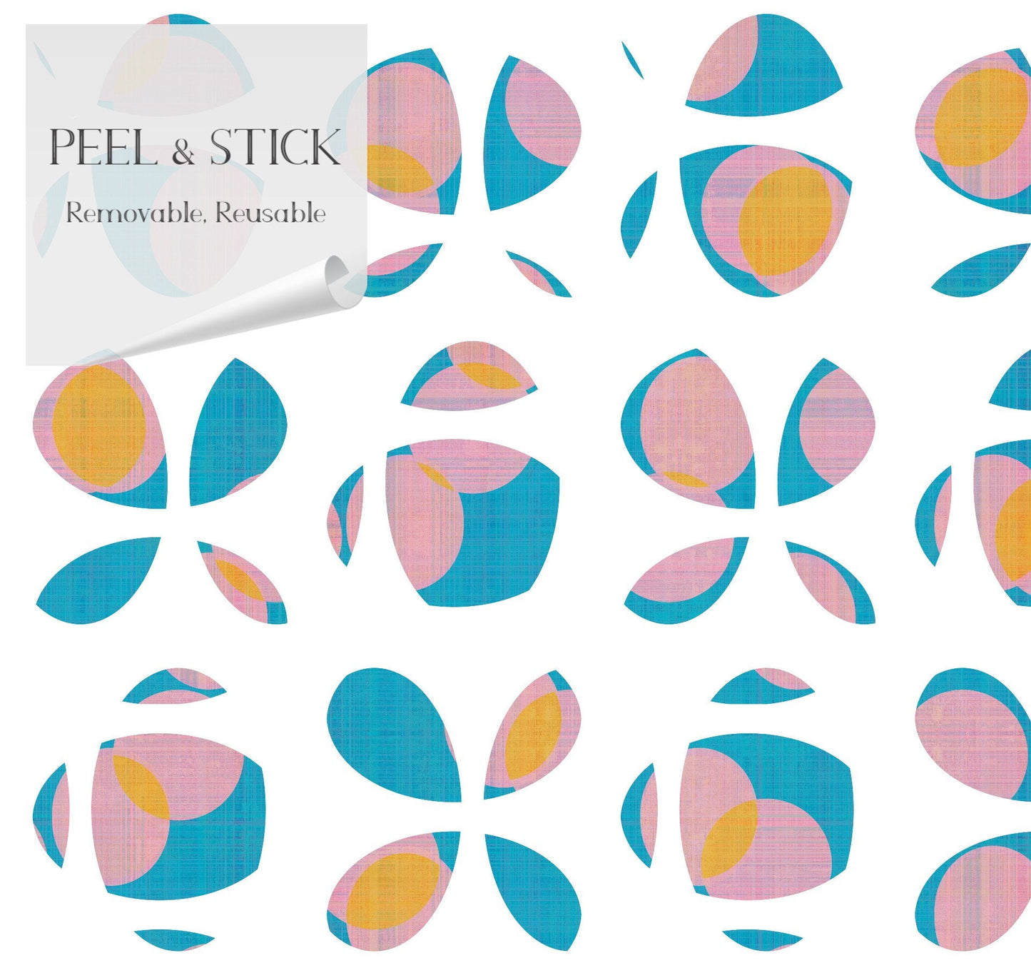 Firefly Boho Peel and Stick Wallpaper - Blue, Pink, Orange Geometric - Water-Resistant Embossed Vinyl Canvas