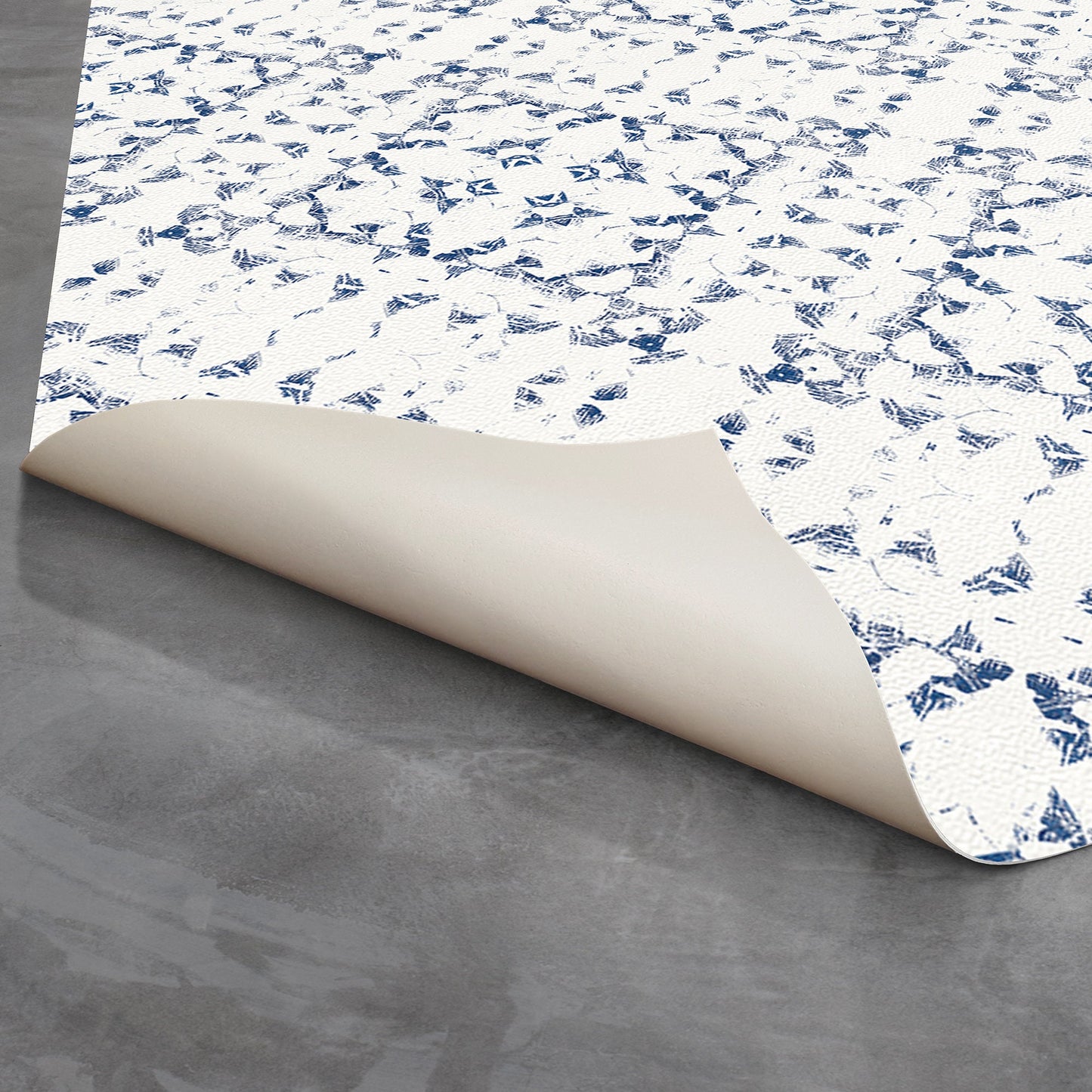 Royal Lace Indoor/Outdoor Washable Floor Covering - Blue, White Modern Farmhouse - 2-Ply Vinyl with Non-Slip Latex Backing