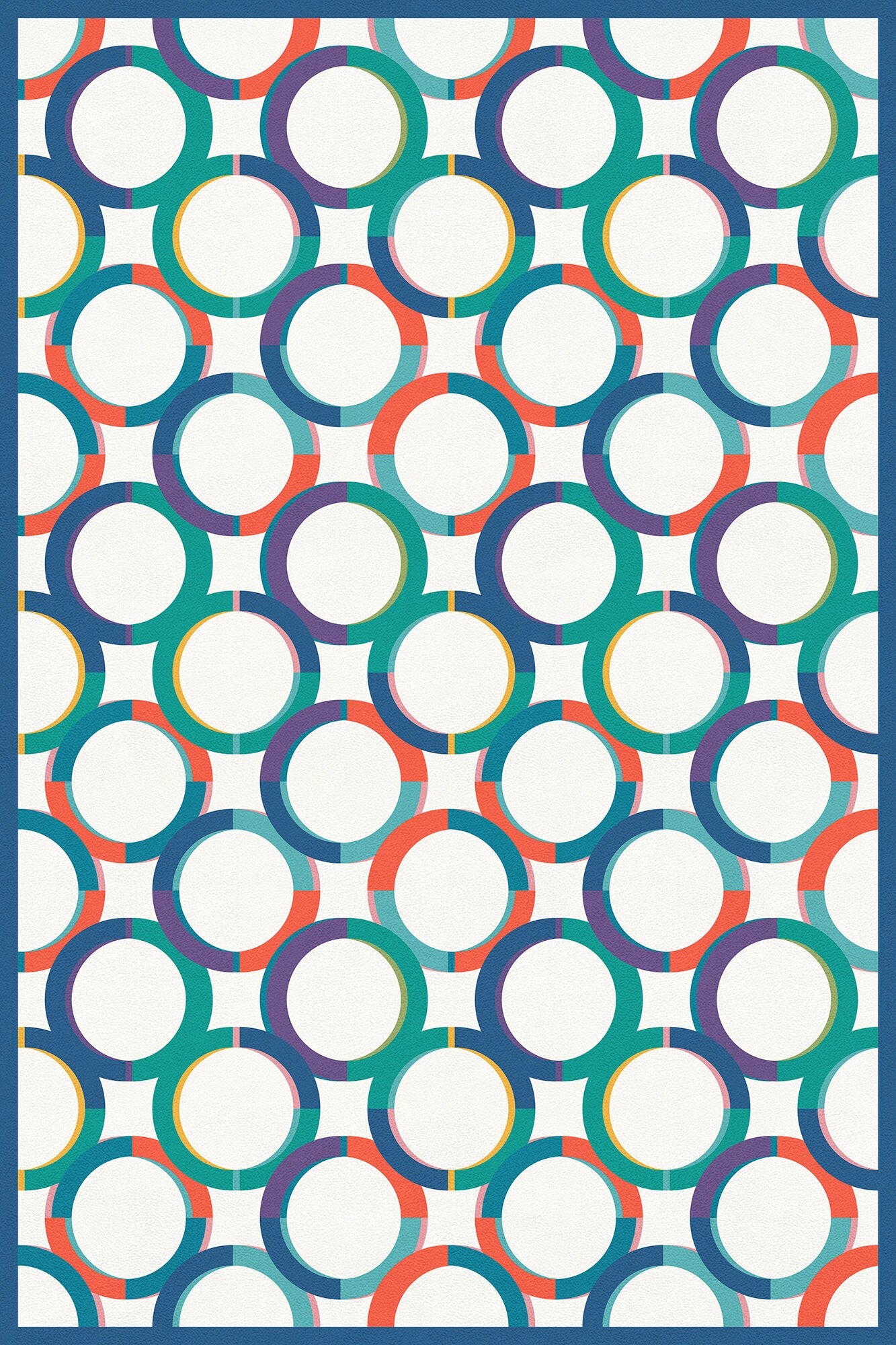 Bubbles Versatile Indoor/Outdoor Washable Rug - Blue, Orange, Teal Modern Geometric Circles - Vinyl with Non-Slip Latex Backing