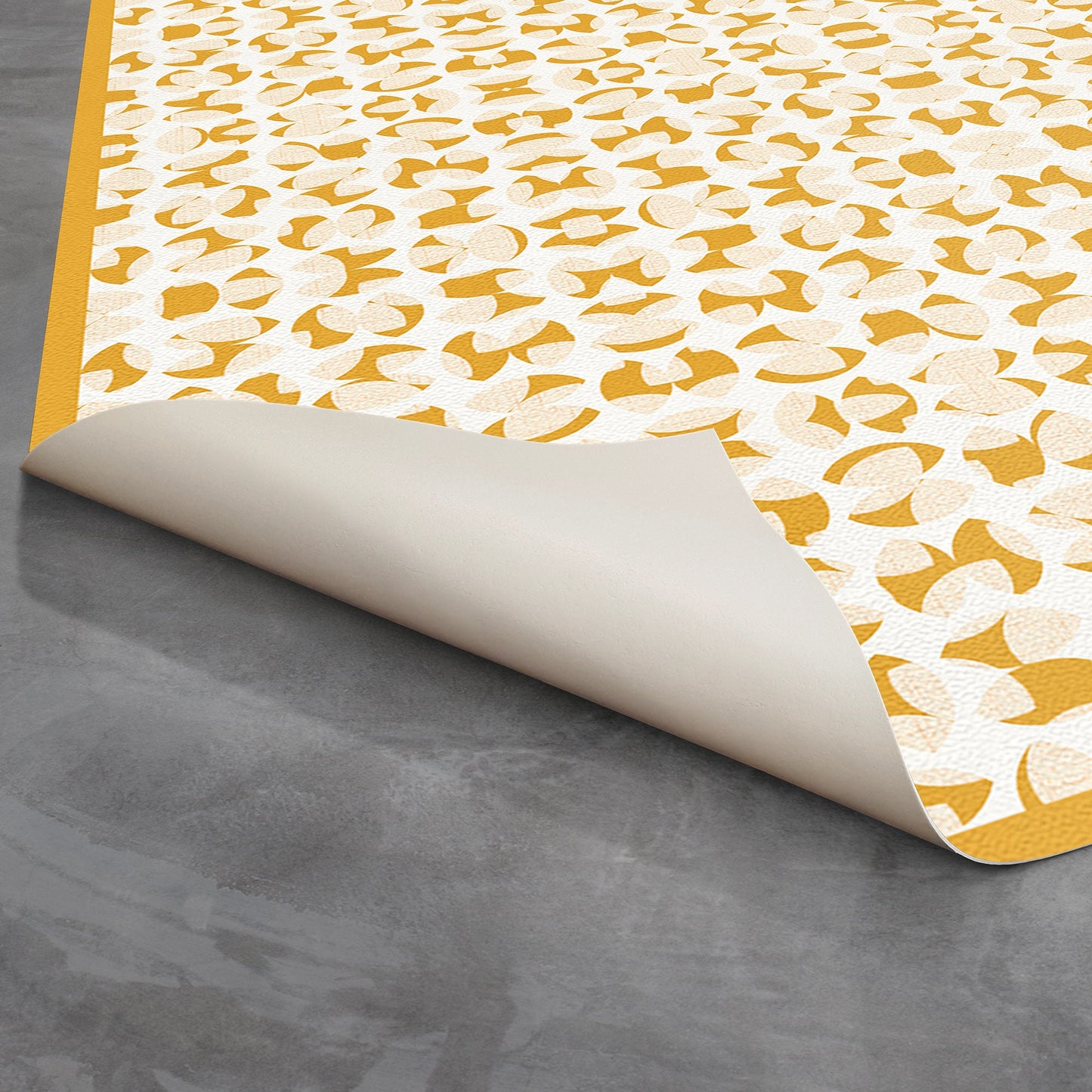 Sunglow Indoor/Outdoor Washable Floor Covering - Yellow, Orange Mid-Century - 2-Ply Vinyl with Non-Slip Latex Backing