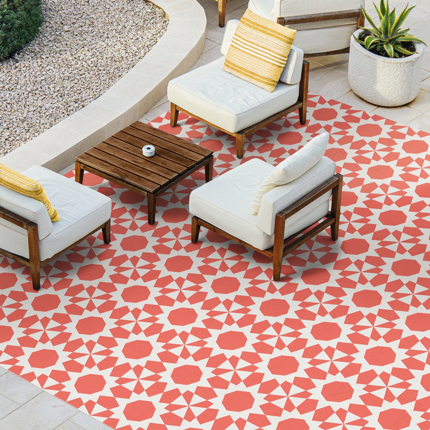 Tan Lines Square Indoor/Outdoor Vinyl Non-Slip Rug