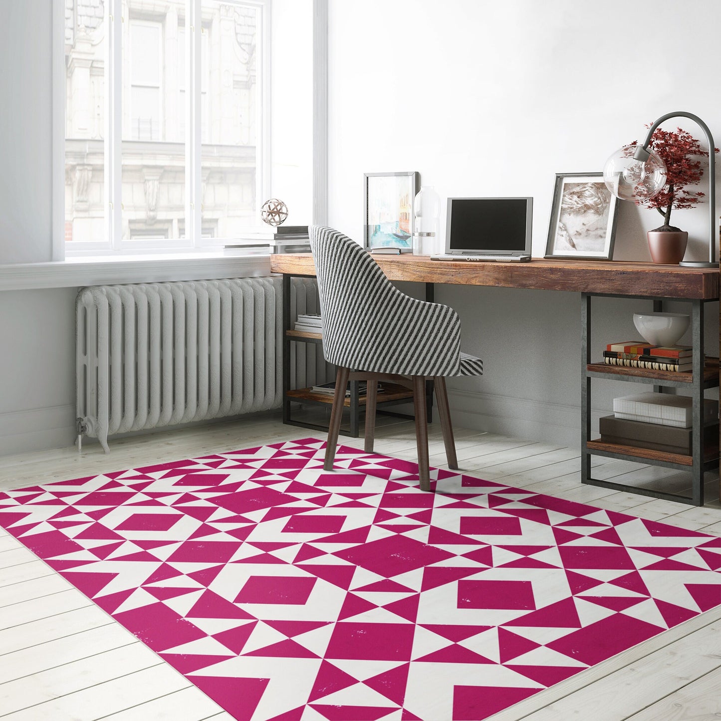 Sundance Indoor/Outdoor Washable Floor Covering - Pink Southwestern Geometric - 2-Ply Vinyl with Non-Slip Latex Backing